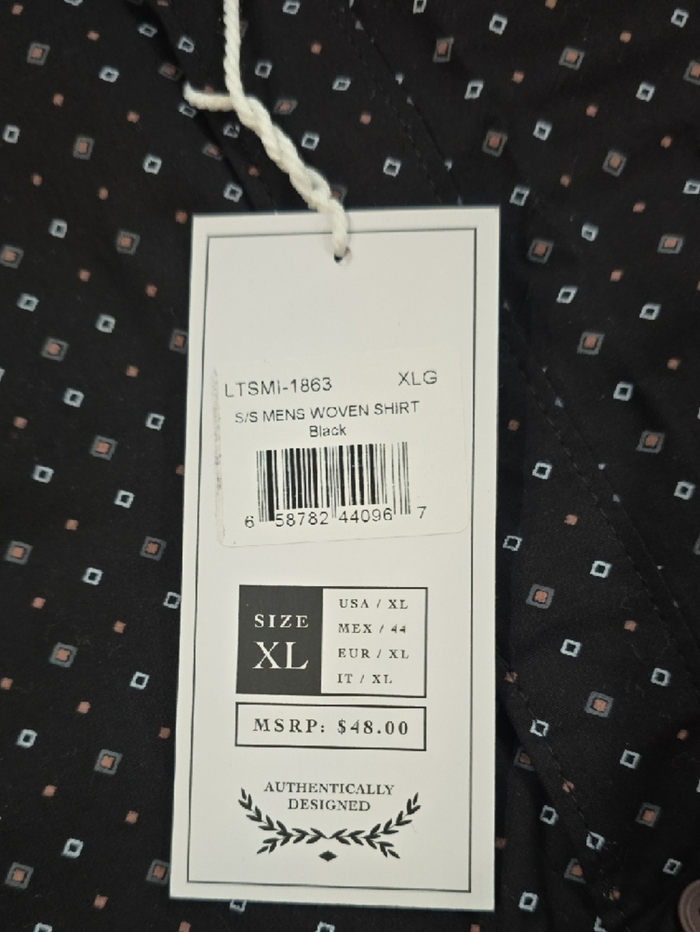 Men's Black Short-Sleeve Button-Down Shirt with Micro Dot Pattern - Picture 6 of 6